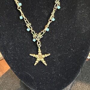 Catherine Popesco Gold Starfish Necklace with Turquoise Beads